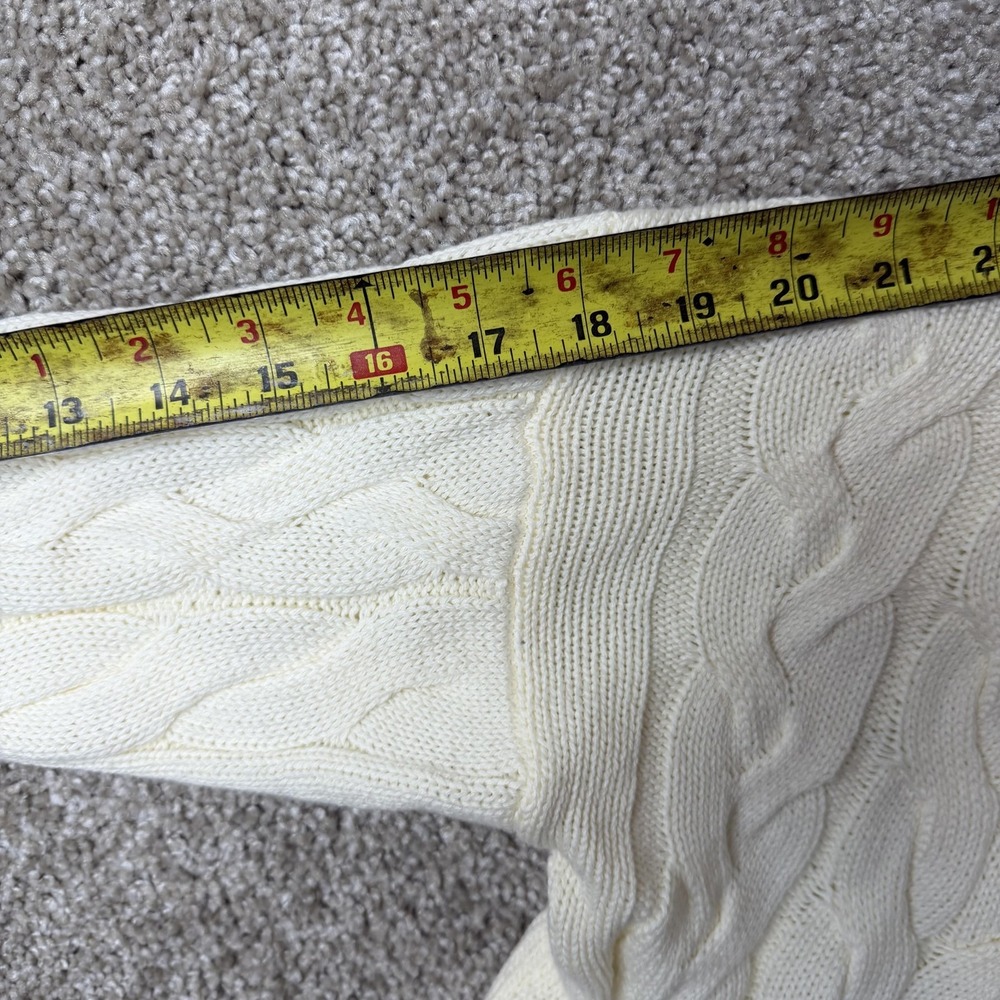 Lands' End Sweater Womens Medium White Cable Knit 1/4 Zip Mock Neck Striped Hem - Picture 7 of 8